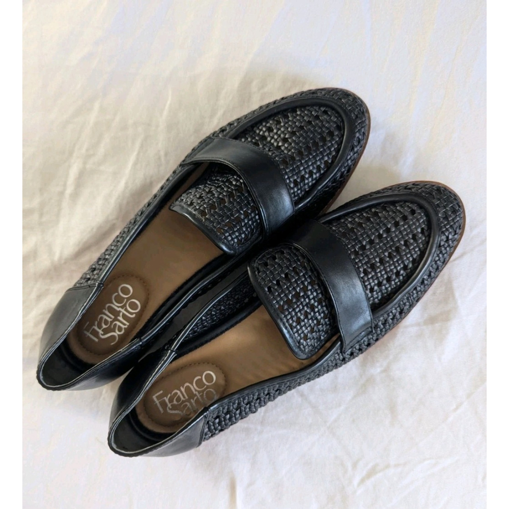 Franco Sarto Black Woven Penny Loafers